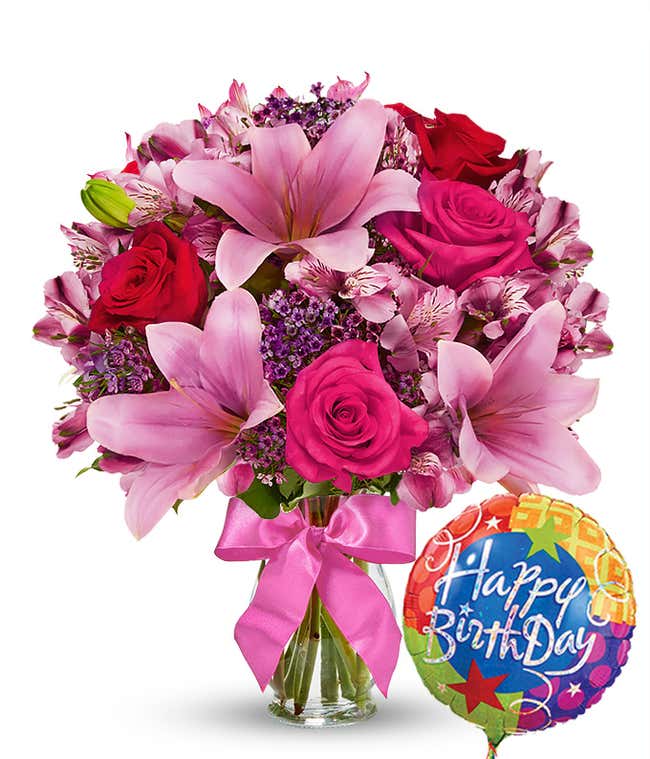 Rose &amp; Lily Celebration with Birthday Balloon